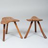 Two Rustic Elm and Ash Milking Stools