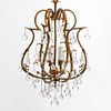 Small Hollywood Regency Style Gilt-Metal, Wood and Glass Three-Light Chandelier
