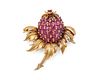 18K Gold and Ruby Pineapple Brooch