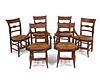 Set of Six Tiger Maple Paint Decorated Rush Seat Chairs, early 19th century