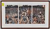 Framed Japanese Triptych of Battling Samurai