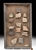 14 Native American Pottery Fragments w/ Frame
