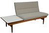 Thayer Coggin Settee, with side table, height 32 inches, width 65 inches.