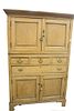 Large Pine Two Part Cabinet having doors and drawers, height 78 inches, width 48 inches.