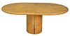 Carl Springer Oval Dining Table, burlwood on cylindrical pedestal base, length 72 inches, width 45 inches, one leaf 18 inches, open 45" x 90".