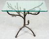 Giacometti Style Bronze & Glass Side Table