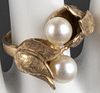 Vintage 14K Yellow Gold Dual Pearl Flower Ring