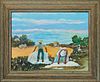 Billie Stroud (1919-2010, Louisiana), "Picking Cotton," 20th c., oil on board, signed lower right, presented in a wood frame, H.- 7 1/8 in., W.- 9 1/2