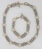 David Yurman Sterling Silver Chain Link Necklace, with twelve three chain silver links joined to thirteen 18K gold rings; together with a matching cha