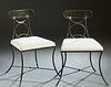 Mario Villa (1953-, Nicaragua/ New Orleans), pair of steel and copper side chairs, 20th c., the curved rest over open backs, to trapezoidal slip seats