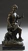 After Fernand Barbedienne (1810-1892, French), "Classical Seated Youth on a Tree Stump and his Dog," 20th/21st c., patinated bronze, on an integral fi