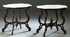 Pair of Victorian Style Marble Top Lamp Tables, 20th/21st c., the figured white ogee edge tortoise marble atop a conforming reeded skirt, on pierced s