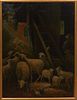 Continental School, "Sheep in Barn," 19th c., oil on canvas laid to board, unsigned, presented in a gilt frame, H.- 28 1/4 in., W.- 20 3/4 in., Framed