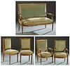 Louis XVI Style Carved Gilt Wood Five Piece Parlor Suite, early 20th c., consisting of a settee, a pair of fauteuils and a pair of side chairs, all wi