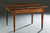 Louisiana Primitive Pine Kitchen Table, 19th c., the three board top over a wide skirt, on tapered square legs, H.- 28 1/8 in., W.- 48 1/4 in., D.- 34