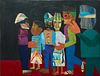 Randell Henry (1958-, Louisiana), "Warm Friends," 1982, mixed media on canvas, signed, titled and dated en verso, unframed, H.- 30 in., W.- 40 in. Pro