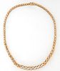 14K Yellow Gold Link Choker, by Zelman & Friedman, with "wheat" links, the center with a curved integral pendant mounted with seven diagonal flat ribb