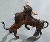 Attr. to Franz Xavier Bergmann (1861-1936, Austrian), "Lion Attacking a Steer," early 20th c., cold painted bronze, with carved ivory horns, unsigned,