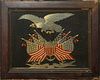 Japanese Embroidered Silk Panel, early 20th c., made for the American market, with an eagle over two crossed American flags, above the motto "E Plurib