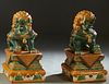 Pair of Large Chinese Glazed Terra Cotta Foo Dogs on Stands, 20th c., H.- 31 in., W.- 16 in., D.- 19 1/2 in., Provenance: Acquired in Singapore c. 198