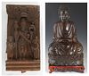 Two Wood Carvings, 19th c., consisting of a high relief Indian example of Shiva and two attendants; together with a Thai carved mahogany seated Buddha