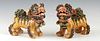 Pair of Chinese Glazed Foo Lions, 19th c, with elaborate applied decoration, H.- 5 3/4 in., W.- 6 in., D.- 3 in.
