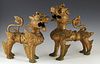 Pair of Chinese Bronze Foo Lions, 19th c., now in gold paint, Taller- H.- 13 in., W.- 10 1/2 in., D.- 7 in.