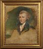 English School, "Portrait of a Gentleman," late 18th/early 19th c., oil on canvas study, gallery marked "Stuart" and inventory #683-A en verso, "Brown
