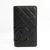 Chanel Cambon A26717 Women's  Enamel Leather Long Wallet (bi-fold) Black,Pink BF529215
