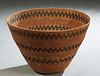 Large Southwestern Native American Open Basket, possibly Apache, early to mid 20th c., with a dyed zig-zag pattern, woven with dried willow and cotton