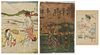 Three Japanese Woodblock prints, consisting of Gekko Osaka (1859-1920), "Serving Wine," H.- 9 5/8 in., W.- 6 5/8 in.; Hokai Kunisada (1848-1920), "Ric