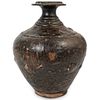 Large Ancient Khmer Pottery Brown Glazed Baluster Vase