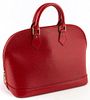 Louis Vuitton Red Epi Leather PM Alma Handbag, with golden brass hardware, opening to a red suede interior with small pocket, H.- 9 in., W.- 12 1/2 in