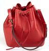 Louis Vuitton Noe Red PM Epi Leather Shoulder Bag, with red stitching and brass hardware, opening to a red suede interior with key ring, the strap wit