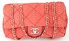Chanel Coral Red Python Quilted Leather Mademoiselle Single Flap Shoulder Bag, c. 2010-2011, the adjustable silver chain strap interlaced with coral r