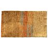 Tapete. India. Siglo XX. Anudado a mano en fibras de yute. Decorado con franjas en colores ocre, verde y anaranjado. 93 x 150 cm