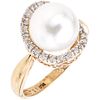 RING WITH CULTURED PEARL AND DIAMONDS IN 14K YELLOW GOLD 1 white pearl and 22 8x8 cut diamonds ~0.22 ct