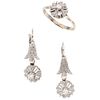 SET OF RING AND PAIR OF EARRINGS WITH DIAMONDS IN 18K WHITE GOLD 3 Brilliant cut diamonds  ~0.30 ct