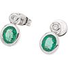PAIR OF STUD EARRINGS WITH EMERALDS AND DIAMONDS IN 18K AND 14K WHITE GOLD 2 oval cut emeralds~0.50ct and 2 Brilliant cut diamonds
