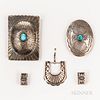 Three Navajo Silver and Turquoise Belt Buckles