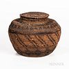Northwest Polychrome Coiled and Imbricated Lidded Basket