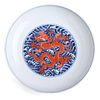 A BLUE AND WHITE AND COPPER RED DRAGON DISH