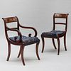 Fine Set of Fourteen Regency Brass Inlaid Mahogany and Rosewood Dining Chairs