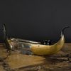 Continental Brass and Bronze-Mounted Cut Glass Gondola Form Inkwell and Pen Tray, Probably Italian