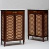 Pair of Regency Style Mahogany, Ebonized and Tulipwood Crossbanded Cabinets
