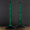 Pair of Malachite Inset Black Marble Obelisks