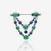 An Art Deco emerald, sapphire, diamond, and ruby jabot