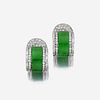 A pair of jadeite jade and diamond earrings