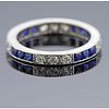 Art Deco Platinum Diamond Sapphire Band Ring
