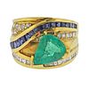 18K Gold Diamond Sapphire Emerald Wide Band Ring
